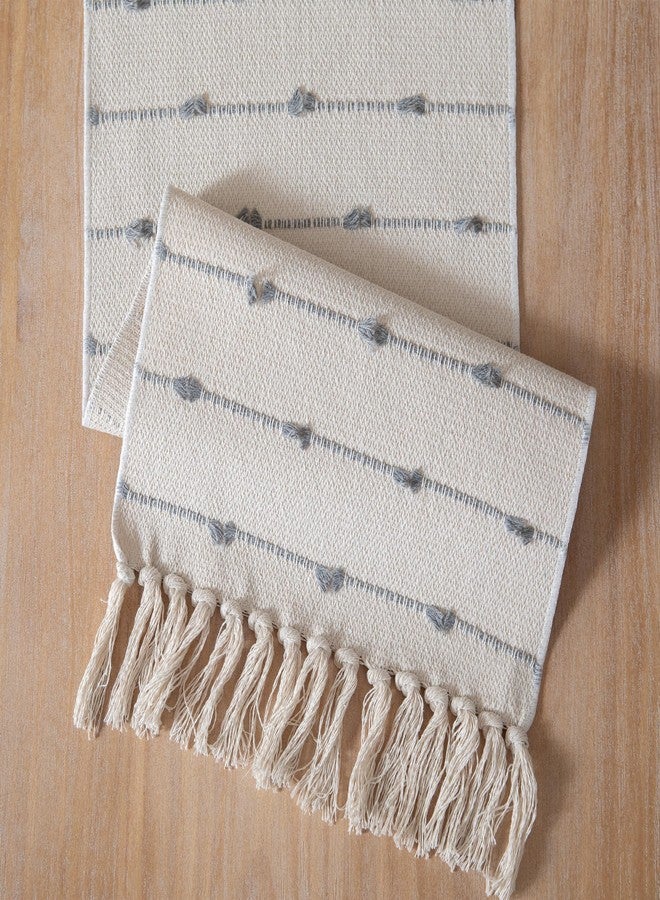 Caflife Boho Table Runner 72 Inchs Long for Modern Farmhouse Room Home Decor, Grey and Beige Coffee Table Runner, Natural Cotton Woven with Tassels Neutral, for Kitchen Dining Table Decor - Image 5