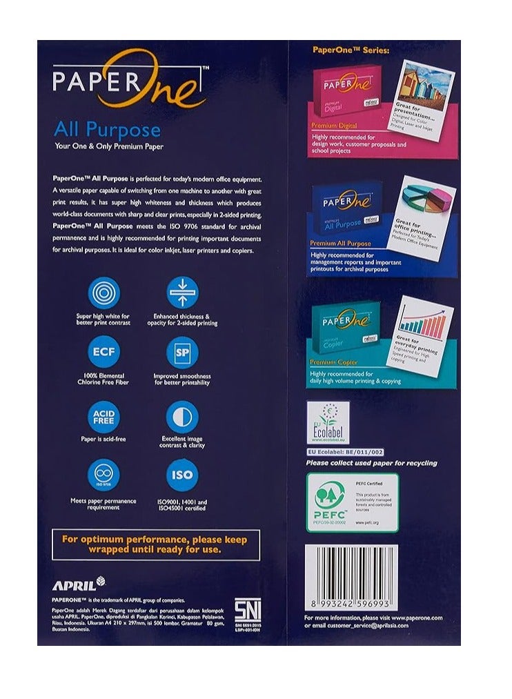 PaperOne ورق نسخ ممتاز متعدد الأغراض، 80 جرام لكل متر مربع، مقاس A4، 500 ورقة (عبوة من قطعتين) - Image 3