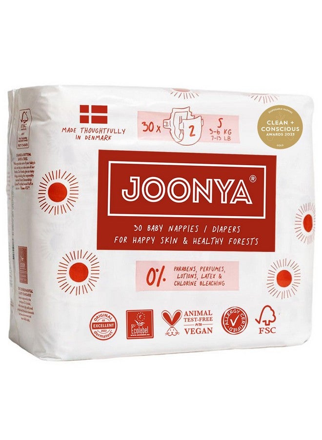 Joonya Baby Diapers, Size 2 S (7-13 lb) - 1 Bag of 30 - New Range - NonToxic, Eco-Friendly, Ultra Slim, Overnight Use - Made in Denmark - Image 1