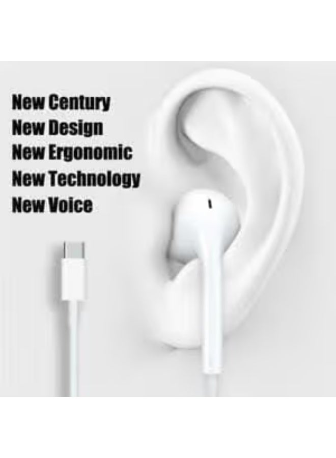 سماعات أذن سلكية USB-C مزودة بميكروفون وخاصية إلغاء الضوضاء - سماعات رأس من النوع C متوافقة مع سامسونج S25/S24 ألترا، A55، آيفون 15/16/17، هواوي - صوت ستيريو جهير عميق + حامل للهاتف - Image 3