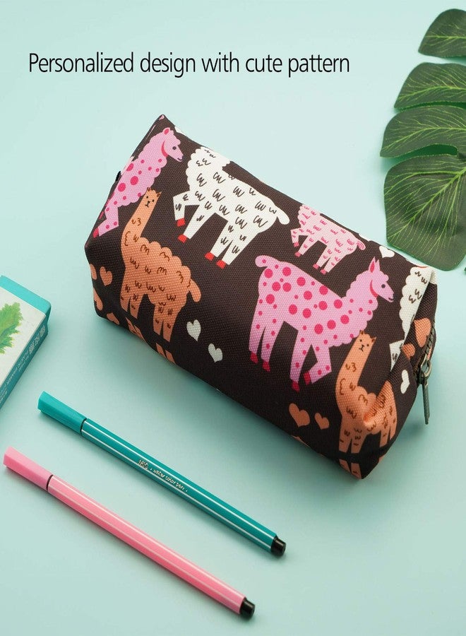 LParkin Llama Pencil Case Large Capacity Canvas Pen Bag Pouch Stationary Case Makeup Cosmetic Bag - Image 5