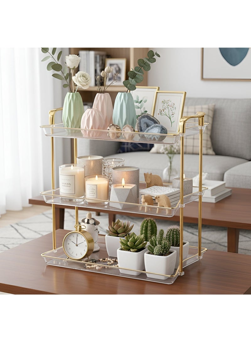 Cozy Nest Multi-Tier Fruit Serving Trays with Gold Handles Home Decorative Round-End Table Tray for Food Party Cake Stand Pastry Perfume Cocktail and Dining Coffee - Image 1