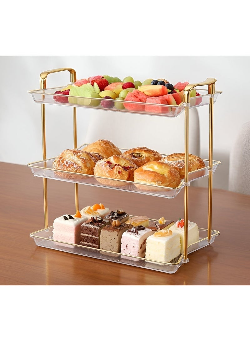 Cozy Nest Multi-Tier Fruit Serving Trays with Gold Handles Home Decorative Round-End Table Tray for Food Party Cake Stand Pastry Perfume Cocktail and Dining Coffee - Image 2