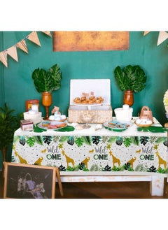 Tatuo 3 Pieces Wild One Tablecloth Wild One Birthday Decorations Jungle Theme Table Cover Jungle Birthday Tablecloth Animal Safari Baby Shower Decorations For Boy Baby Shower Supplies 70.9 X 42.5 Inch  - Image 5
