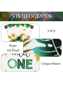 Tatuo 3 Pieces Wild One Tablecloth Wild One Birthday Decorations Jungle Theme Table Cover Jungle Birthday Tablecloth Animal Safari Baby Shower Decorations For Boy Baby Shower Supplies 70.9 X 42.5 Inch  - Image 3