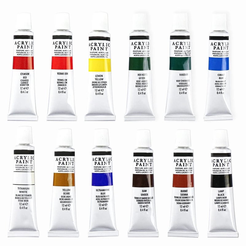 Wynhard Acrylic Paint Set Acrylic Painting Kit Canvas Painting Kit Acrylic Colours Paints Tubes Set 12ml Acrylic Tube Paint Set Painting Colours 12 Color Set, Multicolor - Image 5