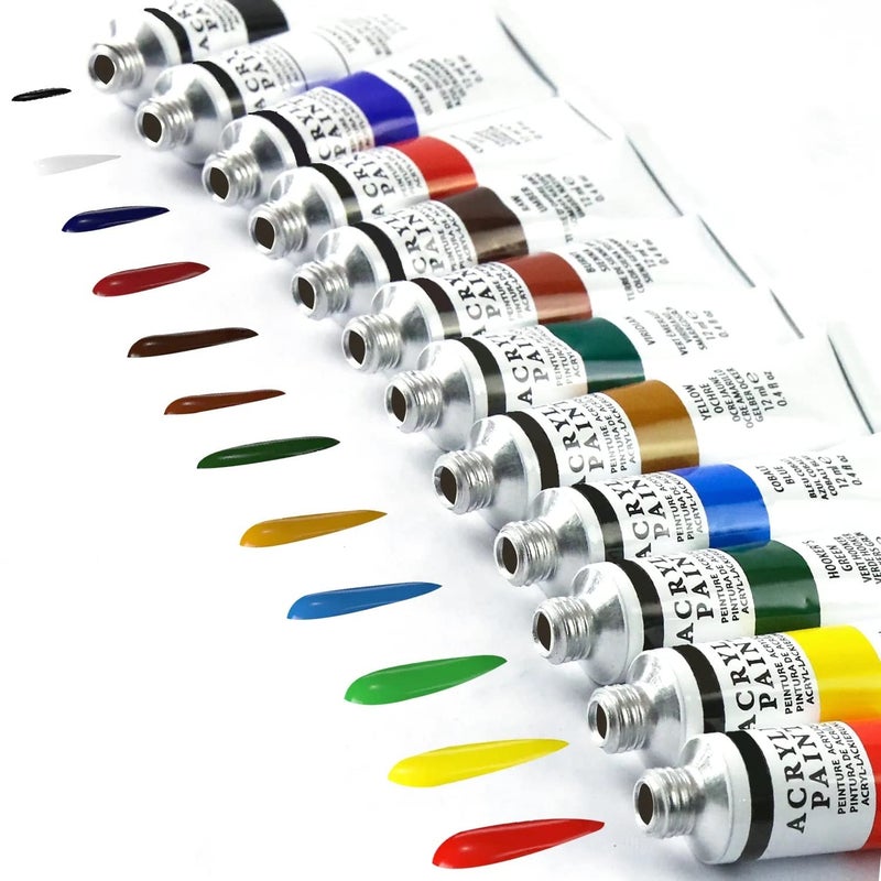Wynhard Acrylic Paint Set Acrylic Painting Kit Canvas Painting Kit Acrylic Colours Paints Tubes Set 12ml Acrylic Tube Paint Set Painting Colours 12 Color Set, Multicolor - Image 4