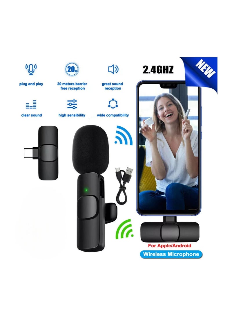 أعجوبة ميكروفون لاسلكي - ميكروفون فيديو من النوع C بمشبك، 2.4 جيجاهرتز، قابل للتوصيل والتشغيل، مزود بخاصية تقليل الضوضاء - Image 1