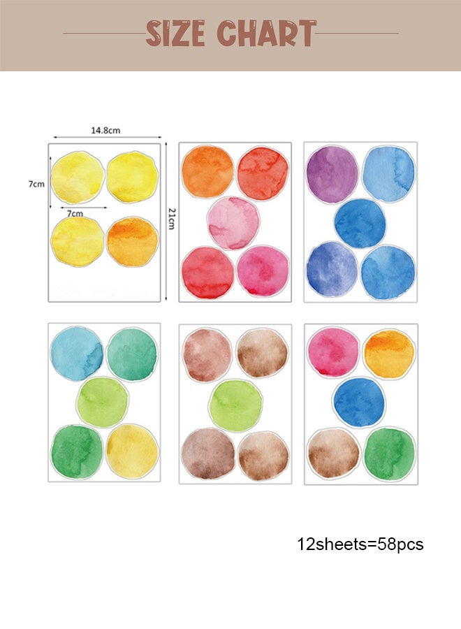 58 Pcs 12 Sheets Colorful Watercolor Polka Dots Wall Stickers, Peel and Stick Removable Vinyl Dot Decals, DIY Nursery Kids Bedroom Classroom Living Room Playroom Decor - Image 2