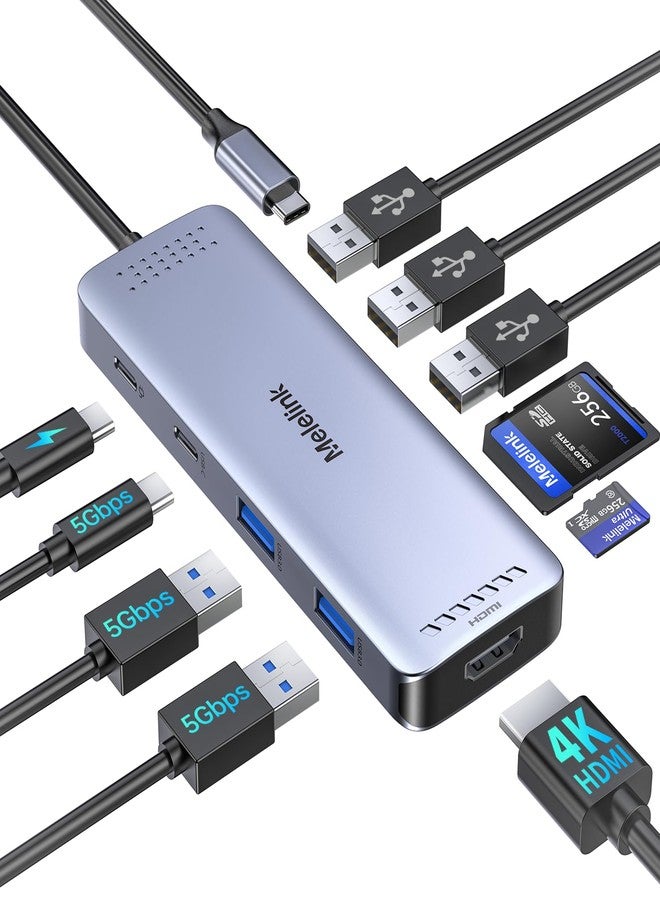 Melelink USB C Hub Multiport Adapter for MacBook Pro/Air, 10 in 1 USB C Dongle Mac HDMI Adapter, USBC Dock Compatible for iPad Pro, iMac, Dell, HP, Lenovo (4K@60Hz HDMI,SD/TF Card Reader,100W PD, 6 USB Ports) - Image 1