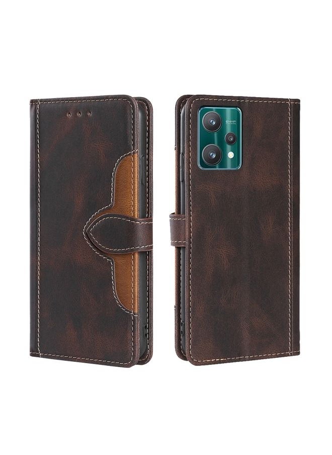 HuHa Case Cover For Realme 9 Pro Skin Feel Straw Hat Magnetic Buckle Leather Phone Case Brown 