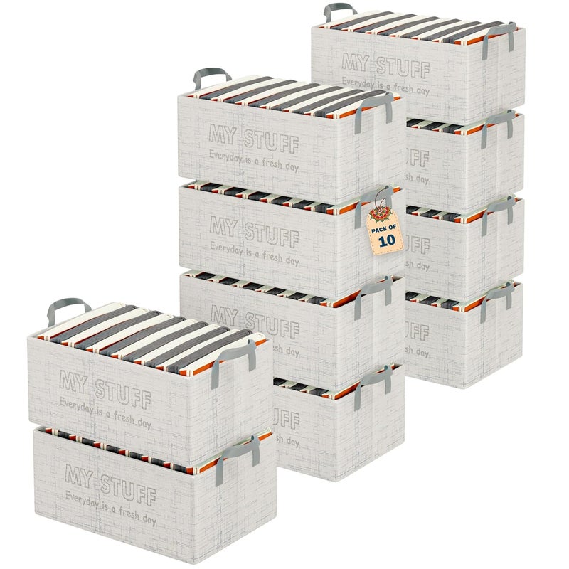 Urbane Home Urbane Home Pack of 10 Foldable NonWoven Storage Box for Clothes Dress Towel Organiser for Wardrobe Collapsible Container Basket Grey - Image 1