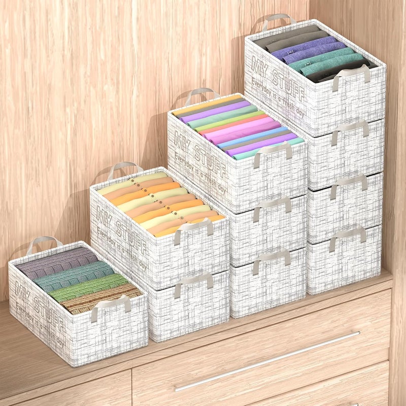 Urbane Home Urbane Home Pack of 10 Foldable NonWoven Storage Box for Clothes Dress Towel Organiser for Wardrobe Collapsible Container Basket Grey - Image 2