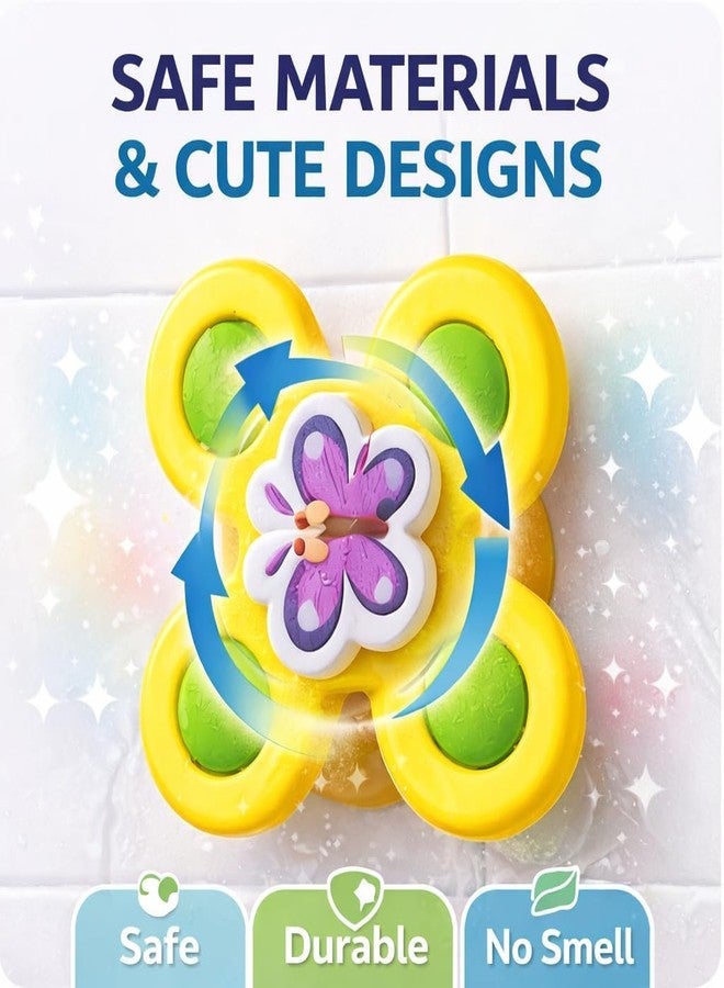 تيك تافاكال مجموعة ألعاب دوارة لحمام الأطفال من تيك تاڤاكال، ألعاب حسية للأطفال مزودة بأكواب شفط، ألعاب حمام مائية تلتصق بجدار حوض الاستحمام ونافذة السيارة والكرسي، مجموعة ألعاب سفر مكونة من 3 قطع - Image 3