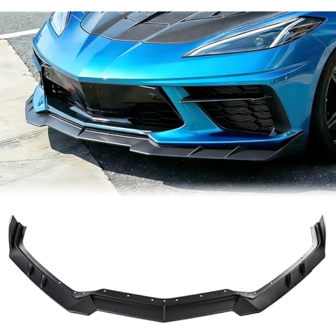 Fancemot Matte Black Front Bumper Lip Compatible with Corvette C8 2020-2025, Front Splitter Protector Body Kit - Image 1