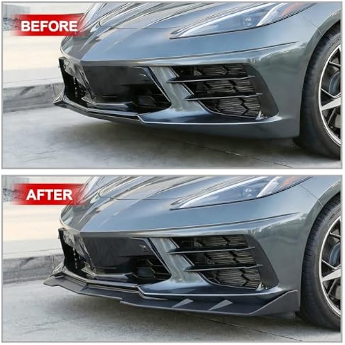 Fancemot Matte Black Front Bumper Lip Compatible with Corvette C8 2020-2025, Front Splitter Protector Body Kit - Image 3