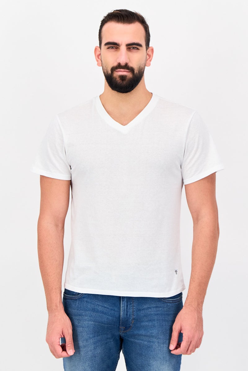 Frye Men 4 Pieces V-Neck Brand Logo Short Sleeve T-Shirt, White - Image 1