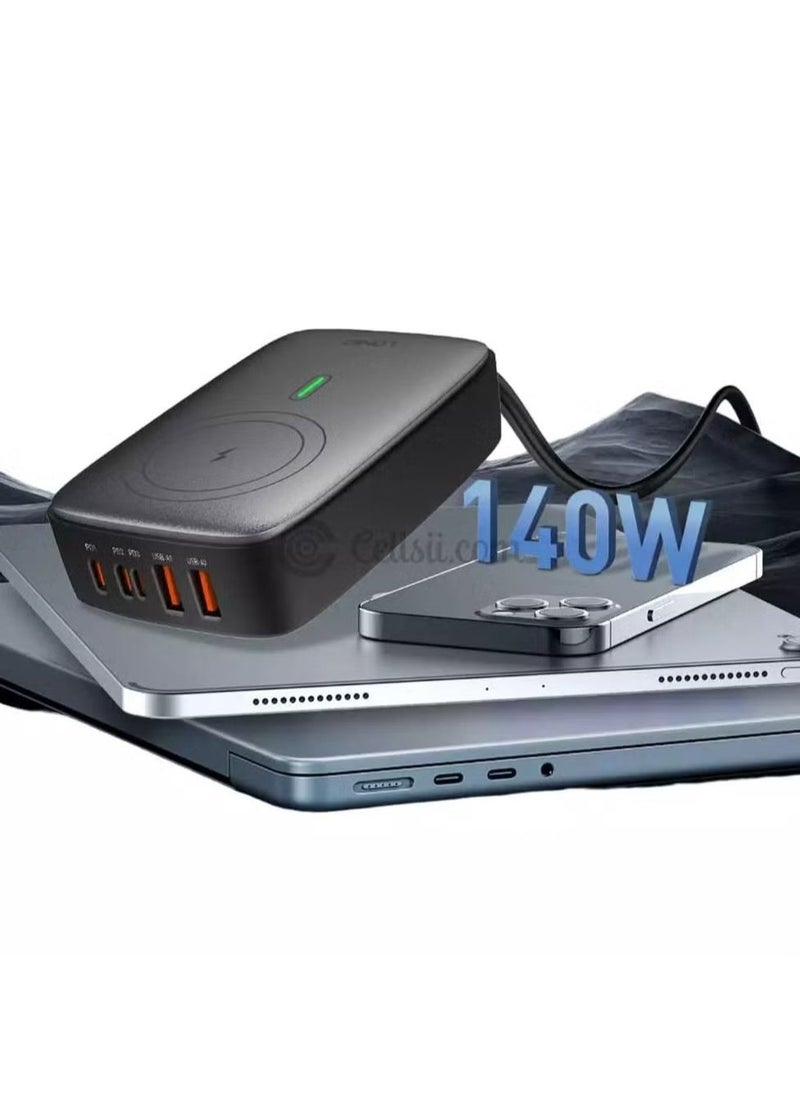 JAJEEK Q4010 140W Multi-Port Desktop Charger – 5 Ports GaN PD Fast Portable Type-C Charger for Laptop, Tablet, Mobile Phone – Compact Black Design, High-Speed Charging Solution - Image 3