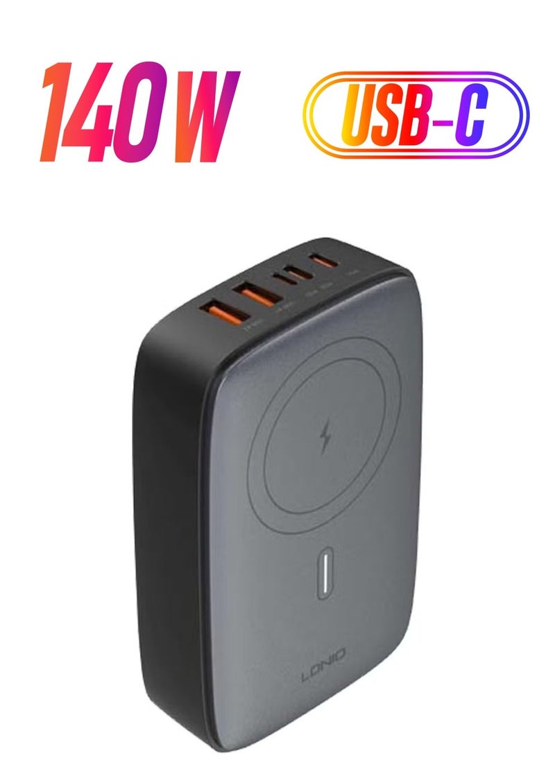 JAJEEK Q4010 140W Multi-Port Desktop Charger – 5 Ports GaN PD Fast Portable Type-C Charger for Laptop, Tablet, Mobile Phone – Compact Black Design, High-Speed Charging Solution - Image 1