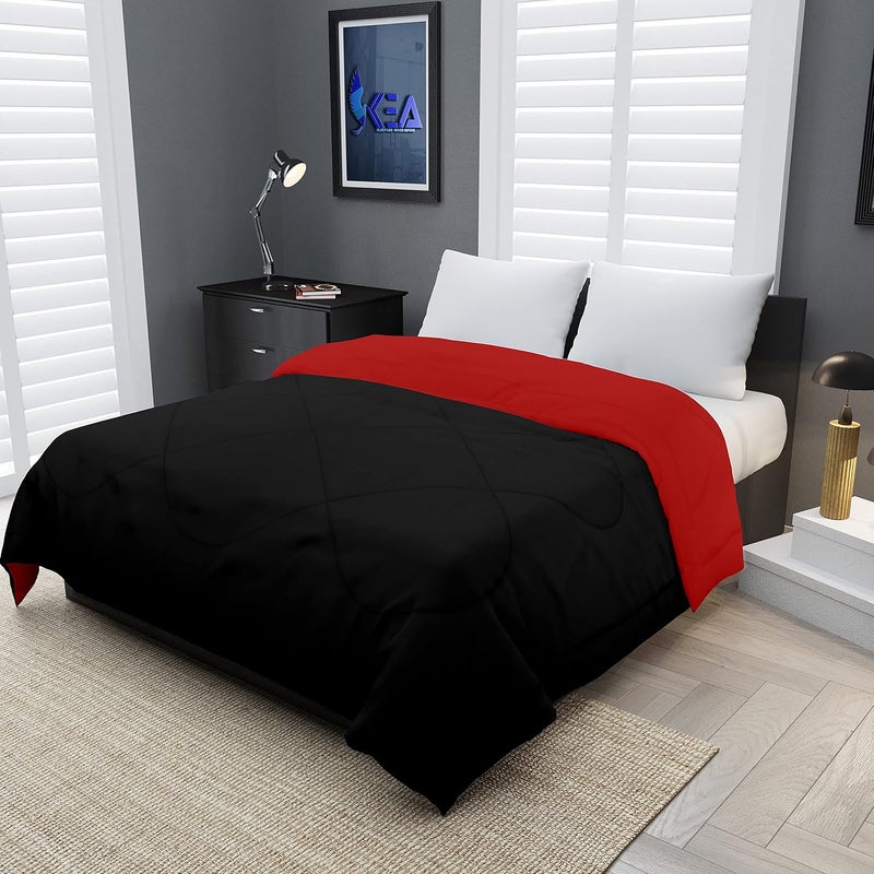KEA Microfibre Reversible Double Bed King Size Comforter/Duvet for All Weather(Black & Red, 250 GSM)|Comforter Double