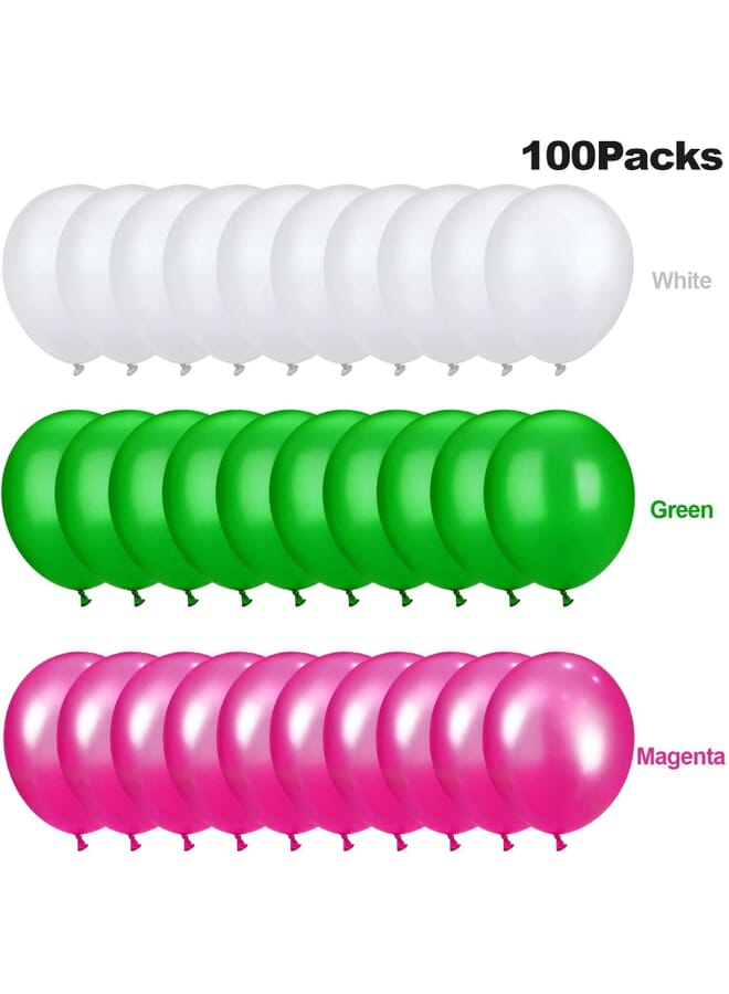 Party Time Set Of 100 Latex Balloons For Birthday Wedding Christening And Themed Party Decorations Green Pink & White Latex Balloons 12 Inches - Image 2
