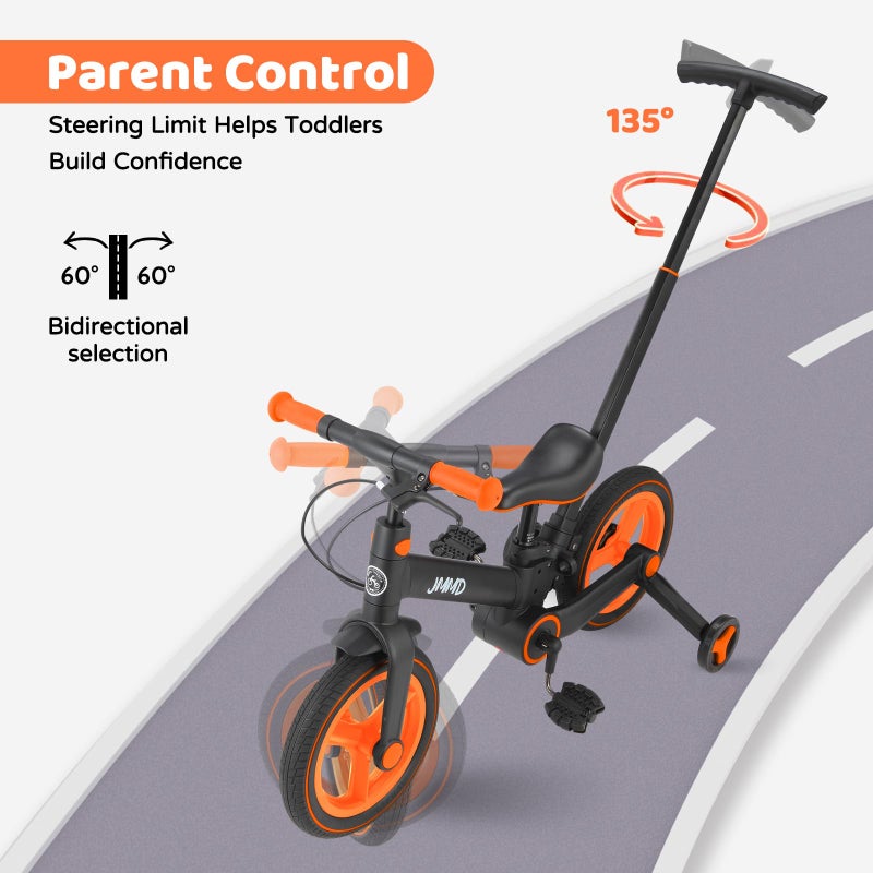 JMMD 6 in 1 Toddler Bike with Push Handle for Kids 18-60 Months, 12" Foldable Balance Bike with Training Wheels, Pedals, Brakes, Kickstand, Push Tricycle Toddler Gift & Toys for Boy & Girl - Image 3