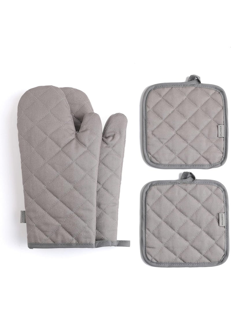 Oven Mitts and Pot Holders Set, Potholders and Oven Mitts, 100% Cotton Lining, Heavy Duty Cooking Gloves, Slip-Resistant Textured Grip, Cooking Gloves for BBQ Grill Oven Microwave - 4pcs Grey - Image 1