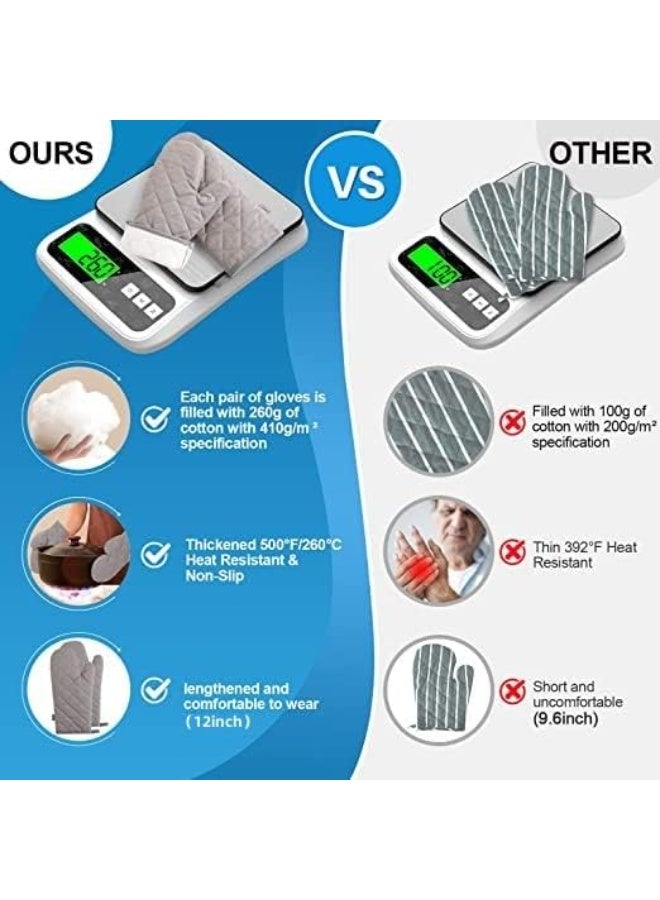 Oven Mitts and Pot Holders Set, Potholders and Oven Mitts, 100% Cotton Lining, Heavy Duty Cooking Gloves, Slip-Resistant Textured Grip, Cooking Gloves for BBQ Grill Oven Microwave - 4pcs Grey - Image 3