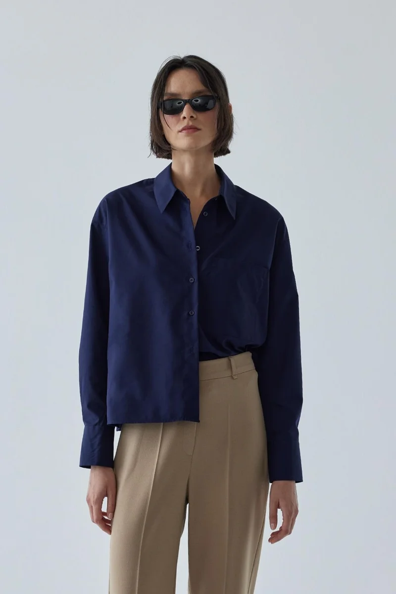 سود كوليكشن Navy Blue Sortie Short Oversize Shirt