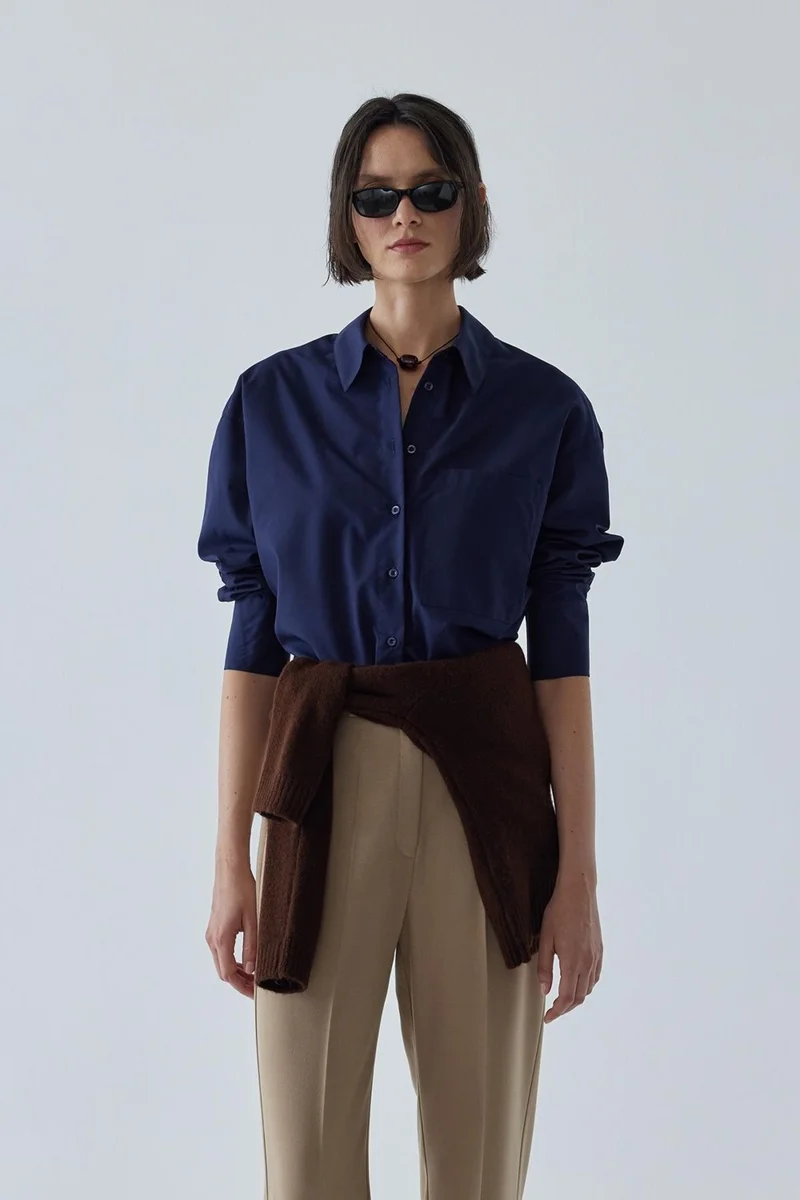 سود كوليكشن Navy Blue Sortie Short Oversize Shirt
