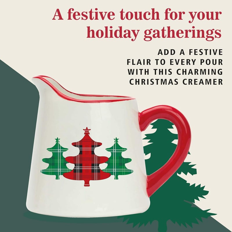 Amici Home Christmas Creamer Pitcher 8Ounce Ceramic Milk Cream Pitcher for Coffee Gravy Boat with Pour Spout for Sauce Plaid Xmas Tree Motif 5 x 3 White 7CM259 - Image 3