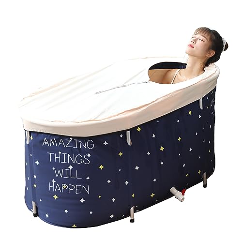 BDL Portable Folding Bathtub Soaking Bath Tub, Separate Family Bathroom SPA Tub for Adult, Freestanding Bathtub for Shower Stall,Thickening with Thermal Foam to Keep Temperature Starry Night Blue - Image 1