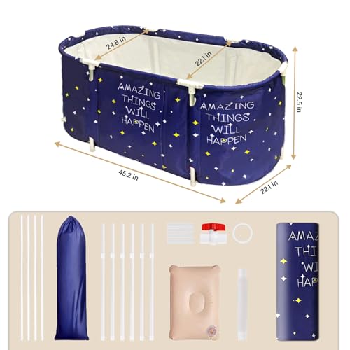 BDL Portable Folding Bathtub Soaking Bath Tub, Separate Family Bathroom SPA Tub for Adult, Freestanding Bathtub for Shower Stall,Thickening with Thermal Foam to Keep Temperature Starry Night Blue - Image 4