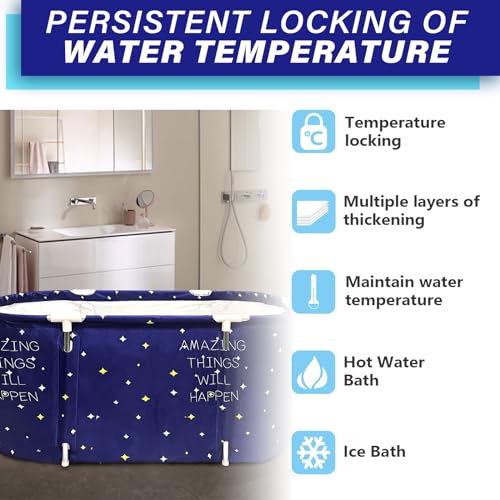 BDL Portable Folding Bathtub Soaking Bath Tub, Separate Family Bathroom SPA Tub for Adult, Freestanding Bathtub for Shower Stall,Thickening with Thermal Foam to Keep Temperature Starry Night Blue - Image 3