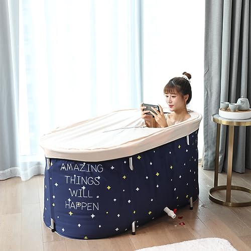 BDL Portable Folding Bathtub Soaking Bath Tub, Separate Family Bathroom SPA Tub for Adult, Freestanding Bathtub for Shower Stall,Thickening with Thermal Foam to Keep Temperature Starry Night Blue - Image 5