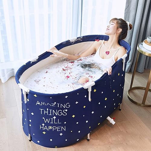 BDL Portable Folding Bathtub Soaking Bath Tub, Separate Family Bathroom SPA Tub for Adult, Freestanding Bathtub for Shower Stall,Thickening with Thermal Foam to Keep Temperature Starry Night Blue - Image 2