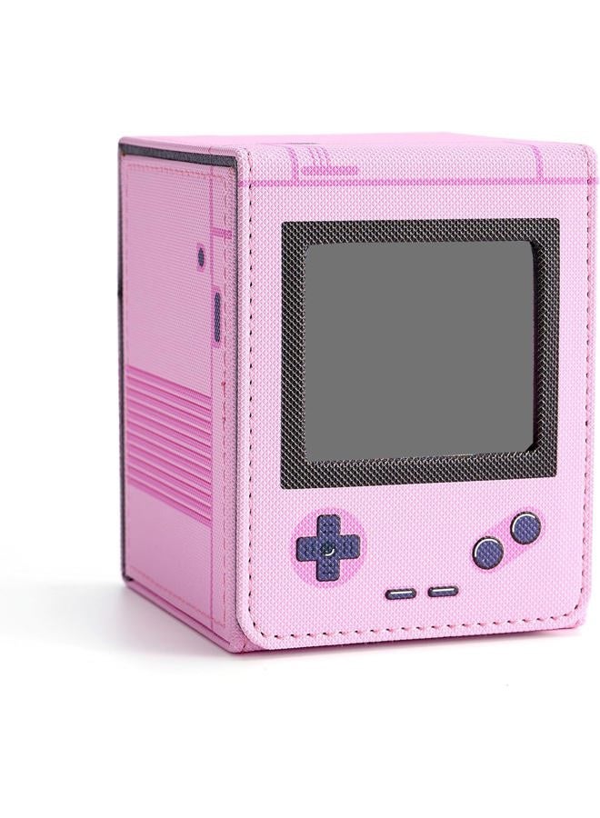 Venssu Retro Gaming Console Appearance MTG Deck Box with Commander Display, Card Deck Case Fit 120 Single Sleeved Cards, PU Leather Magnetic Card Storage Box with 2 Dividers, Compatible with TCG/PTCG (Pink) - Image 1