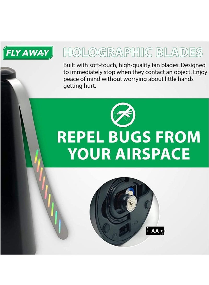 Arabest 2 Pack Fly Fans for Tables Fly Repellent Fan Indoor Outdoor with Holographic Blades Batteries Powered - Image 4