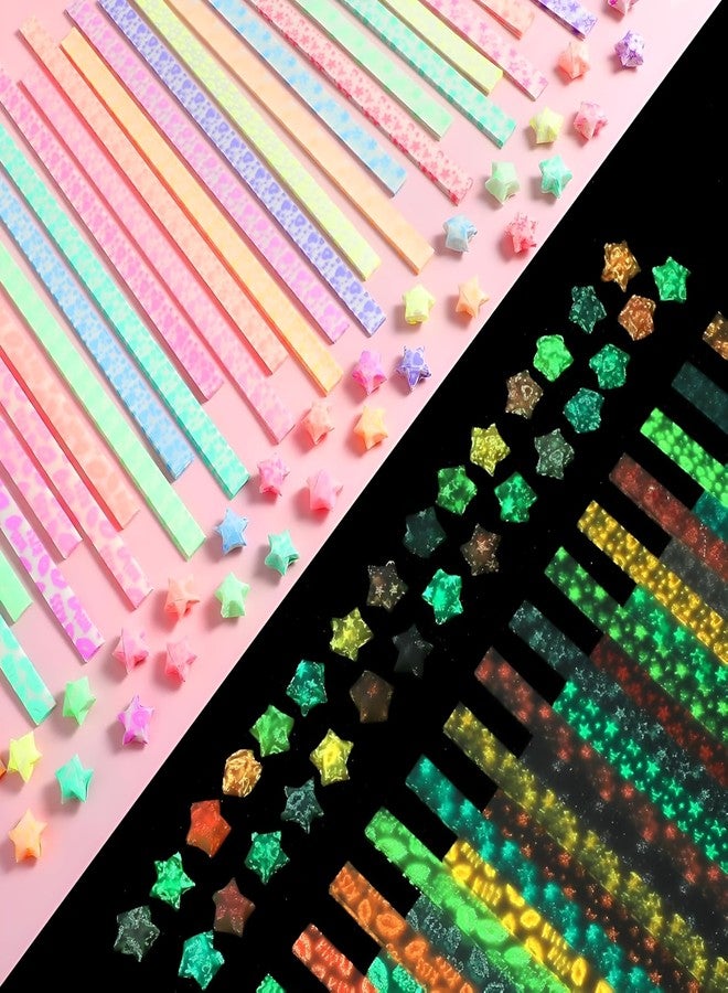 FINEMOE 300 Sheets Mixed Colors Glow in the Dark Star Origami Paper Strips Pack, Double Sided Lucky Star Folding Paper for DIY Crafts, School Projects, Jar Decoration & Handmade Gifts - Image 1