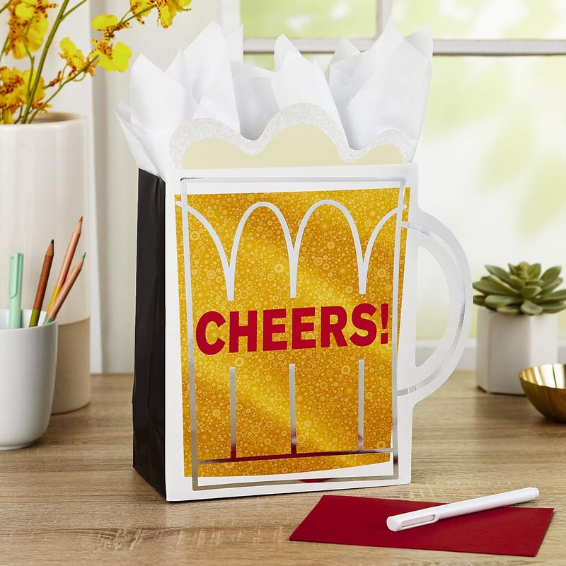 Hallmark 9" Medium Gift Bag with Tissue Paper - Cheers! Beer Mug Design - Image 2