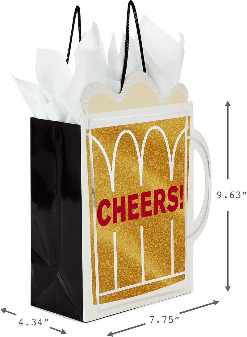Hallmark 9" Medium Gift Bag with Tissue Paper - Cheers! Beer Mug Design - Image 3