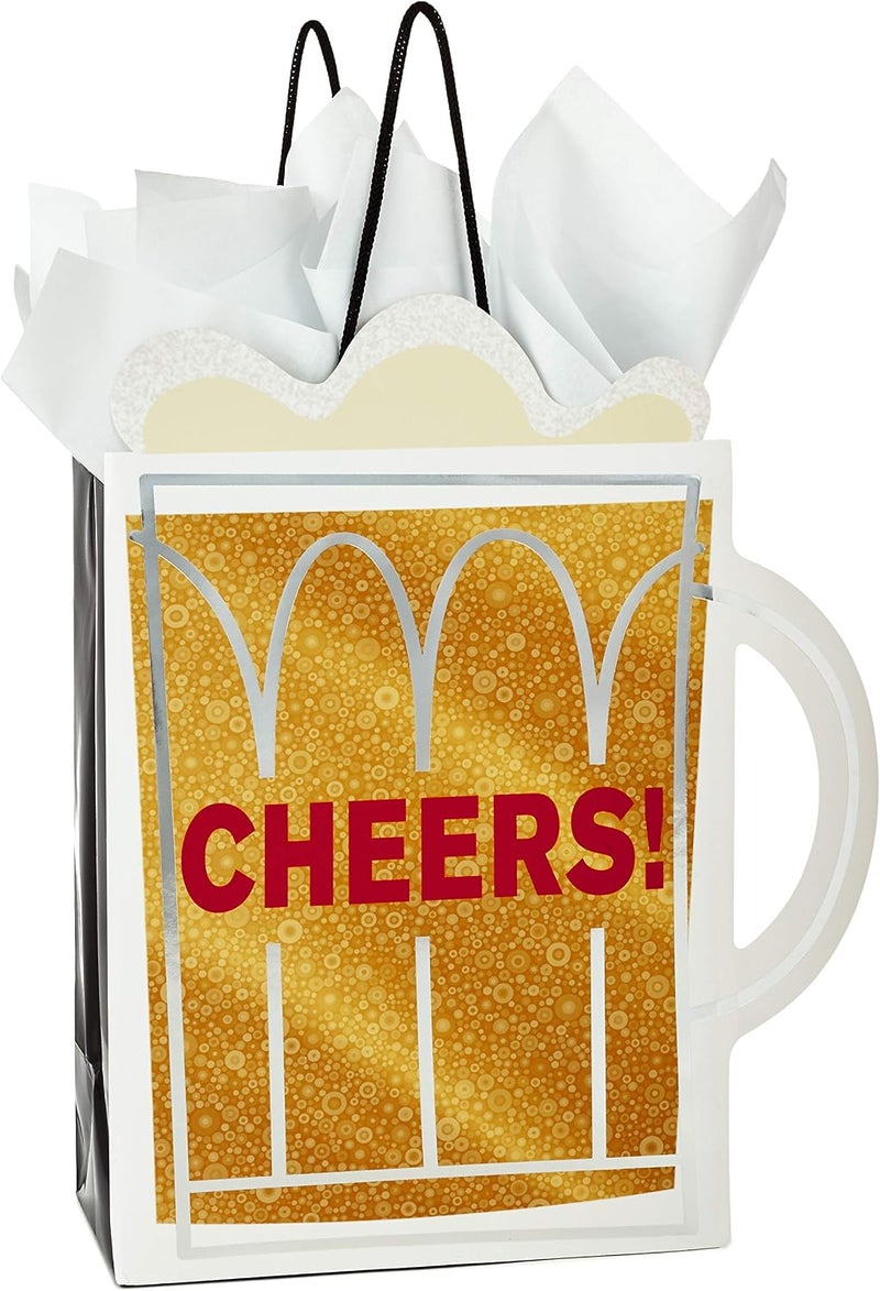 Hallmark 9" Medium Gift Bag with Tissue Paper - Cheers! Beer Mug Design - Image 1