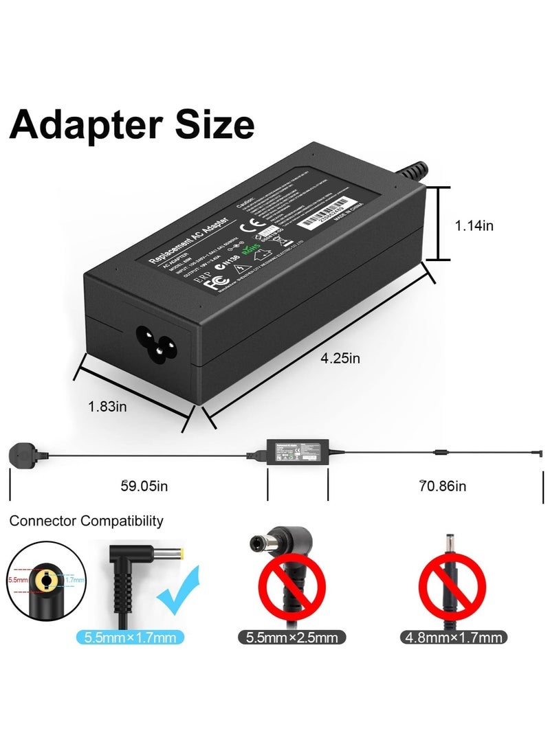 Generic - Acer Laptop Charger 65W/19V/3.42A AC Power Adapter Power Supply Replacement With Power Cord Compatible With Acer Aspire Acer ES1-511 E1 E3 E3-111 E5 and More - (5.5x1.7mm) - Image 1