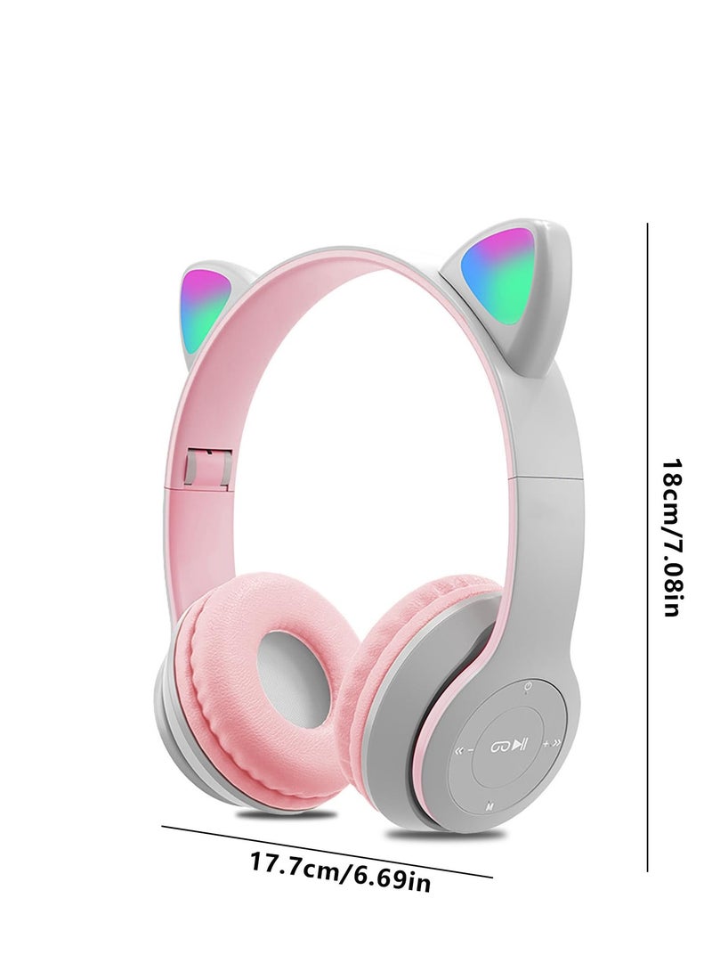 Excefore Kids Bluetooth Headphones with LED Cat Ears, Wireless Wired Mode, 40mm Driver Unit, Foldable Stereo Over Ear Headphones with Mic, Bluetooth 5.0 Girls Headphones for Smartphones, PC, iPad, Gray Pink - Image 5
