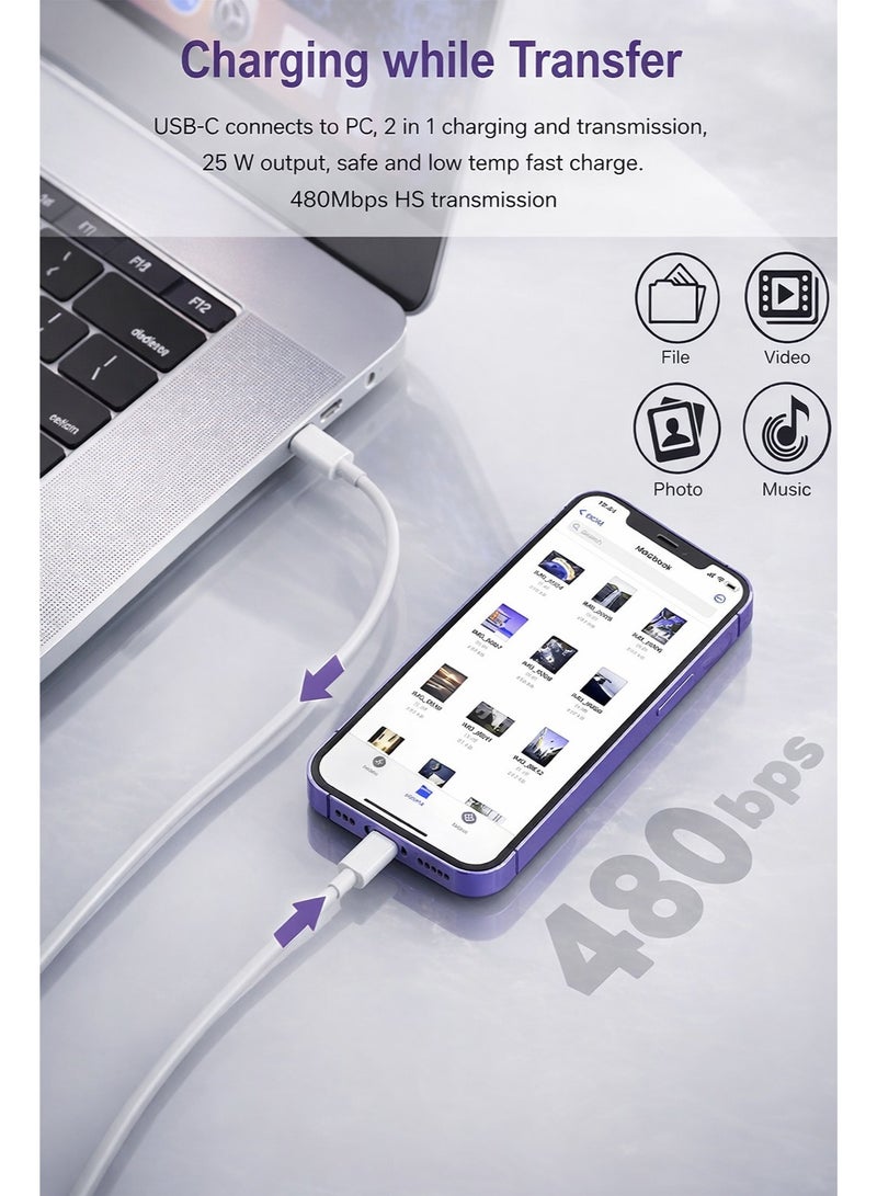 شاحن ايفون سريع 25 وات PD USB-C (شاحن حائط) + كابل USB-C إلى Lightning – جودة عالية – شحن سريع وآمن - Image 3