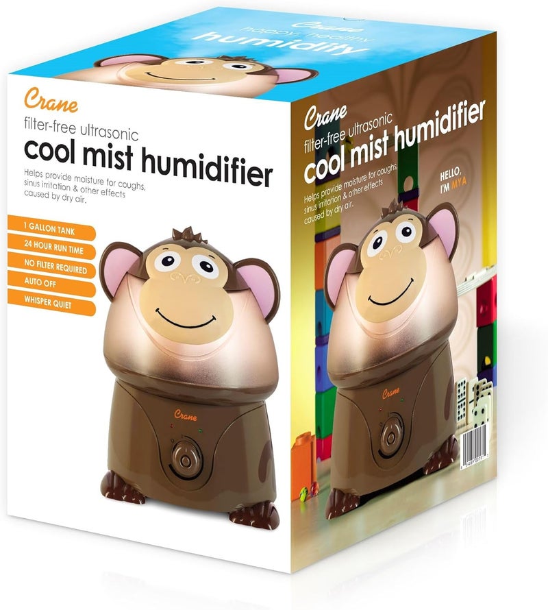 Crane Adorables Ultrasonic Humidifiers for Bedroom and Baby Nursery, 1 Gallon Cool Mist Air Humidifier for Large Room or Kid's Room, Humidifier Filters Optional, Monkey - Image 3