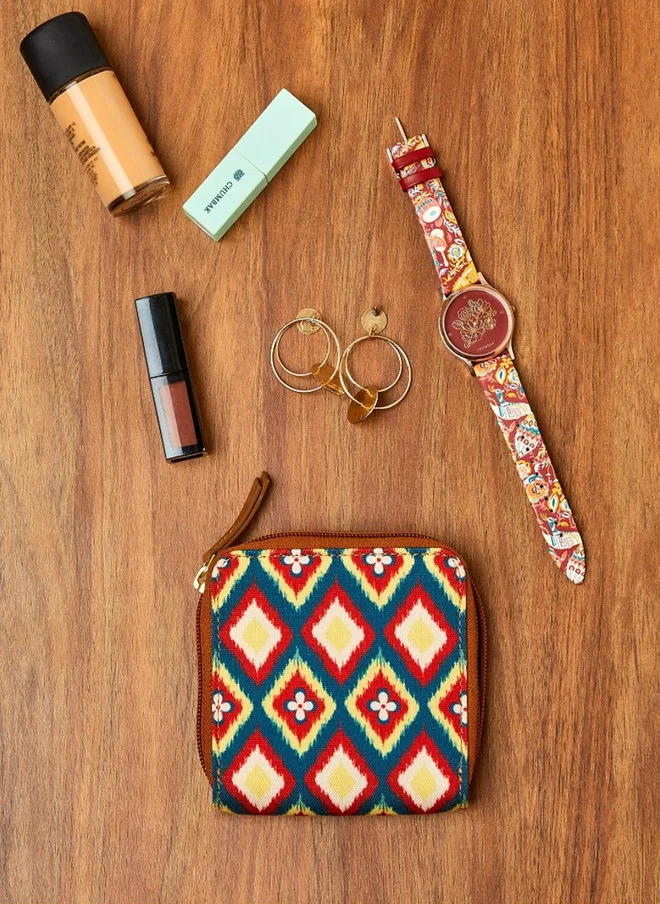 TealByChumbak Ikkat Glow Mini Wallet