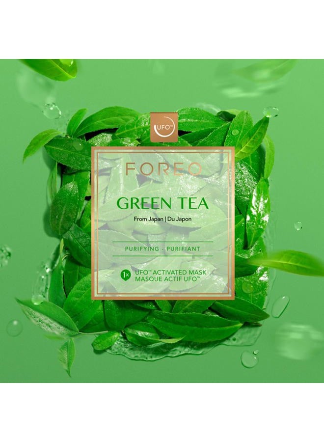 FOREO قناع الوجه المنشط من الشاي الأخضر UFO للبشرة الدهنية المعرضة للبثور، 6 عبوات، مطهر، مضاد للأكسدة، مرطب، مستخلص الشاي الأخضر وUlmus، خالي من القسوة، تركيبة نظيفة، متوافق مع UFO 2 وUFO - Image 5