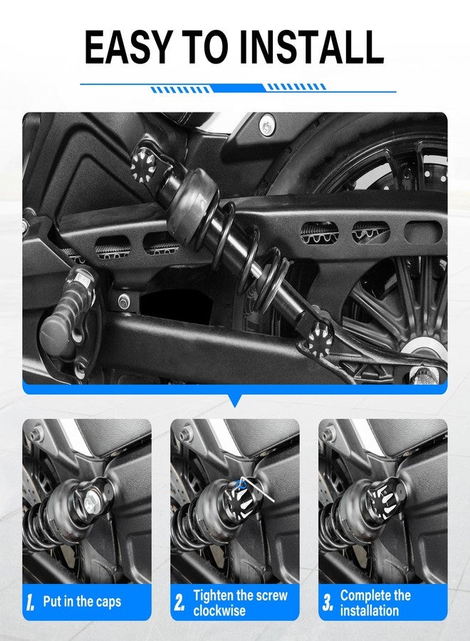 Hutexico 4 Pack Shock Mounting Caps - CNC Billet Aluminum Axle Nut Covers Compatible with Indian Scout/Scout Bobber/Scout Sixty 2018-2024 Black (Rear Shock Absorber Accessories) - Image 5