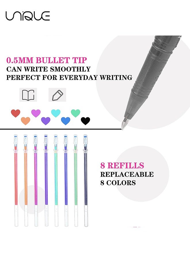 Unique 8Pcs Erasable Pens, Erasable Rollerball Pen, 0.5mm Tip Rubber Pen, Ink Eraser Pen, 8 Colors Erasable Gel Pens for Kids Adults School Supplies Office Stationery, Color Hot Water Type Erasable Pen  - Image 4